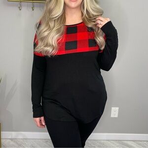 Plaid Red and Black Women's Top